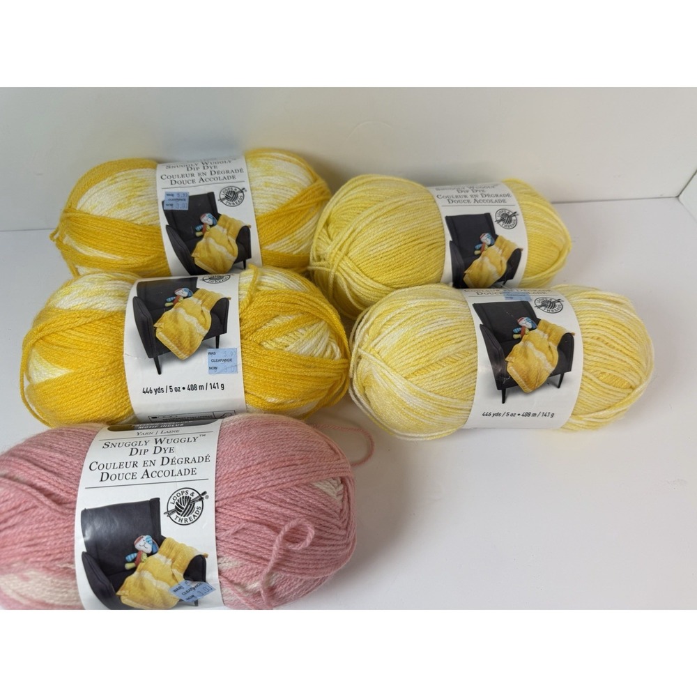 Loops And Threads Snuggly Wuggly Yarn‎ Mixed Lot of 5 Pink And Yellow